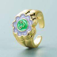 Fashion Copper Color Oil Drip Sun Flower Smiley Face Open Ring Wholesale Nihaojewelry sku image 2
