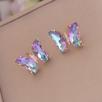 1 Pair Fashion Butterfly Plating Copper Rhinestones Glass Ear Studs sku image 1