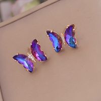 1 Pair Fashion Butterfly Plating Copper Rhinestones Glass Ear Studs sku image 4