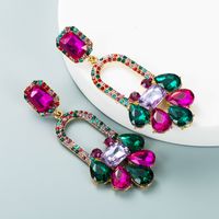 Fashion Alloy Inlaid Color Rhinestone Geometric Flower Earrings Wholesale Nihaojewelry sku image 3