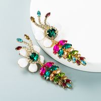 Fashion Alloy Inlaid Color Rhinestone Leaves Dripping Oil Flower Earrings Wholesale Nihaojewelry main image 1