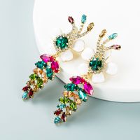 Fashion Alloy Inlaid Color Rhinestone Leaves Dripping Oil Flower Earrings Wholesale Nihaojewelry sku image 1