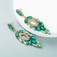 الأزياء متعددة الطبقات سبائك مطعمة اللون حجر الراين ورقة على شكل أقراط الجملة Nihaojewelry main image 2