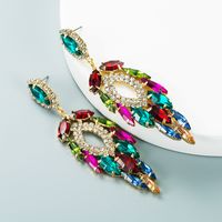 Fashion Multi-layer Alloy Inlaid Color Rhinestone Leaf-shaped Earrings Wholesale Nihaojewelry sku image 4