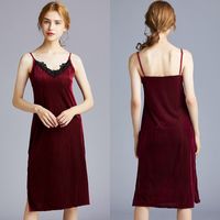 Fashion Velvet New Spring Sexy Suspender Skirt Long Style Can Be Worn Outside Pajamas For Ladies sku image 15