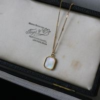 Shell White Mother-of-pearl Hexagonal Square Glitter Titanium Steel Necklace Wholesale Nihaojewelry main image 1