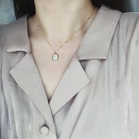 Shell White Mother-of-pearl Hexagonal Square Glitter Titanium Steel Necklace Wholesale Nihaojewelry main image 5