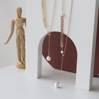 Wheat Ear Pearl Y-shaped Adjustable Bead Titanium Steel Necklace Wholesale Nihaojewelry main image 1