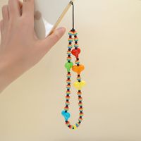 Acrylic Color Peach Heart Bohemian Striped Beads Mobile Phone Chain Wholesale Nihaojewelry main image 5
