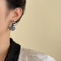 Fashion Checkerboard Black And White C-shaped Earring Wholesale Nihaojewelry main image 6