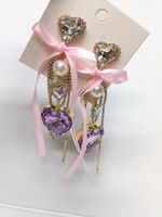 Korean Crystal Heart Ribbon Bow Earrings Wholesale Nihaojewelry main image 1