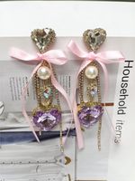 Korean Crystal Heart Ribbon Bow Earrings Wholesale Nihaojewelry main image 3
