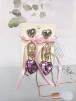 Korean Crystal Heart Ribbon Bow Earrings Wholesale Nihaojewelry main image 4