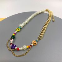 Simple Lucky Smiley Cuban Chain Copper 18k Gold Plated Pearl Necklace Wholesale Nihaojewelry main image 1