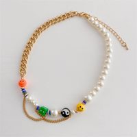 Simple Lucky Smiley Cuban Chain Copper 18k Gold Plated Pearl Necklace Wholesale Nihaojewelry main image 4
