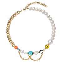 Simple Lucky Smiley Cuban Chain Copper 18k Gold Plated Pearl Necklace Wholesale Nihaojewelry main image 6