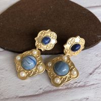 Vintage Blue Enamel Flower Drop Pendant Earrings Wholesale Nihaojewelry main image 5