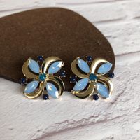 Vintage Blue Enamel Flower Drop Pendant Earrings Wholesale Nihaojewelry main image 4