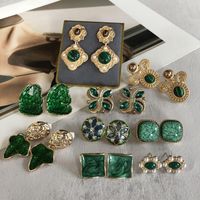 Retro Green Enamel Square Water Drop Pendant Earrings Wholesale Nihaojewelry main image 1