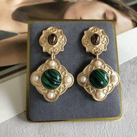 Retro Green Enamel Square Water Drop Pendant Earrings Wholesale Nihaojewelry main image 3