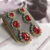Red Crystal Stone Flower Long Pendant Earrings Wholesale Nihaojewelry main image 6
