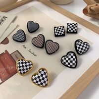 Heart-shaped Square Checkerboard Stud Earrings Wholesale Nihaojewelry main image 5