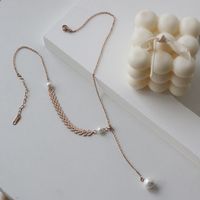 Wheat Ear Pearl Y-shaped Adjustable Bead Titanium Steel Necklace Wholesale Nihaojewelry sku image 4