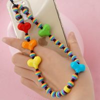 Acrylic Color Peach Heart Bohemian Striped Beads Mobile Phone Chain Wholesale Nihaojewelry sku image 1