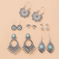 Ethnic Tassel Rice Beads Winding Turquoise Earrings Set Wholesale Nihaojewelry sku image 3