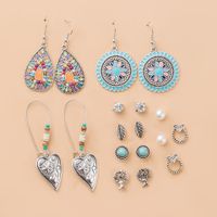 Ethnic Tassel Rice Beads Winding Turquoise Earrings Set Wholesale Nihaojewelry sku image 5