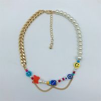 Simple Lucky Smiley Cuban Chain Copper 18k Gold Plated Pearl Necklace Wholesale Nihaojewelry sku image 2