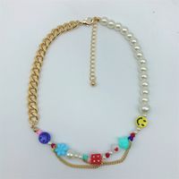 Simple Lucky Smiley Cuban Chain Copper 18k Gold Plated Pearl Necklace Wholesale Nihaojewelry sku image 3