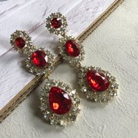 Red Crystal Stone Flower Long Pendant Earrings Wholesale Nihaojewelry sku image 3