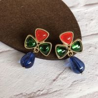 Vintage Blue Enamel Flower Drop Pendant Earrings Wholesale Nihaojewelry sku image 1