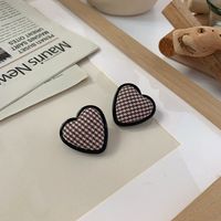 Heart-shaped Square Checkerboard Stud Earrings Wholesale Nihaojewelry sku image 1