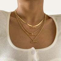 Simple Copper Chain T-shaped Pendent Multi-layer Metal Necklace Wholesale Nihaojewelry sku image 1