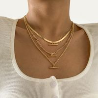Simple Copper Chain T-shaped Pendent Multi-layer Metal Necklace Wholesale Nihaojewelry sku image 2