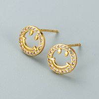 Simple Copper Zircon Hollow Smiley Face Earrings Wholesale Nihaojewelry sku image 1