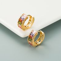 Simple Color Zircon Hollow Gold Plated Copper Earrings Wholesale Nihaojewelry sku image 2