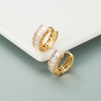 Simple Color Zircon Hollow Gold Plated Copper Earrings Wholesale Nihaojewelry sku image 3