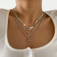 Simple Copper Chain T-shaped Pendent Multi-layer Metal Necklace Wholesale Nihaojewelry main image 3