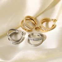 بسيطة مطلية بالذهب طبقة مزدوجة الصليب الفولاذ المقاوم للصدأ مسمار الأذن الجملة Nihaojewelry main image 3