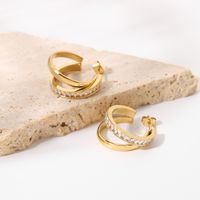 بسيطة مطلية بالذهب طبقة مزدوجة الصليب الفولاذ المقاوم للصدأ مسمار الأذن الجملة Nihaojewelry main image 4