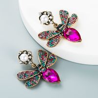 Retro Color Diamond Butterfly Pearl Earrings Wholesale Nihaojewelry main image 3