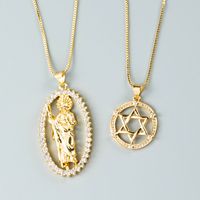 Retro Copper Gold-plated Micro-inlaid Zircon Priest Six-pointed Star Pendant Necklace Wholesale Nihaojewelry main image 1