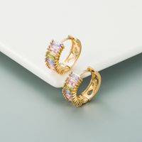 Simple Color Zircon Hollow Gold Plated Copper Earrings Wholesale Nihaojewelry main image 3