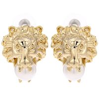 Lion Head Pearl Stud Earrings Wholesale Nihaojewelry sku image 1