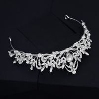 Vintage Elegant Crown White Yarn Headdress Alloy Diamond Headband Bridal Hair Jewelry sku image 1