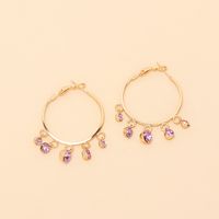 Retro C-shaped Purple Rhinestone Big Circle Earrings Wholesale Nihaojewelry main image 1