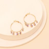 Retro C-shaped Purple Rhinestone Big Circle Earrings Wholesale Nihaojewelry main image 3